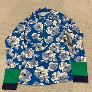 J. Crew Blue Floral Long Sleeve Swim Top with Green Accents